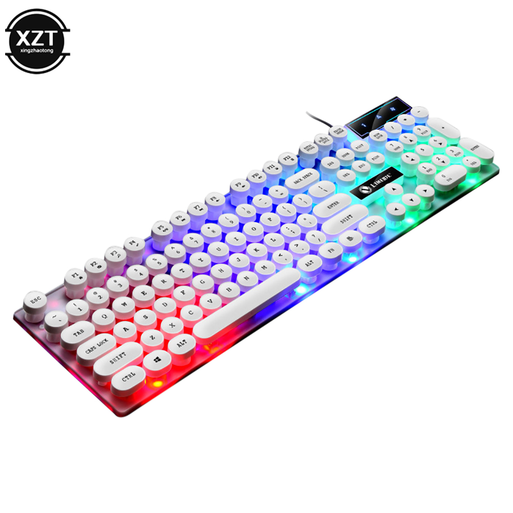 Limei – ensemble clavier et souris Gtx300, rétro, Punk, rétro, jeu rétroéclairé, Suspension filaire USB: keyboard white