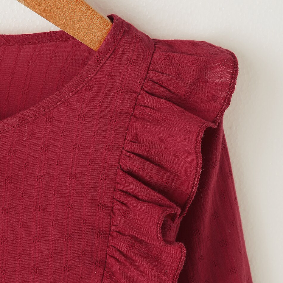 Camisa da menina da criança 2021 primavera moda bebê vermelho meninas blusas bonito manga longa plissado tops crianças roupas