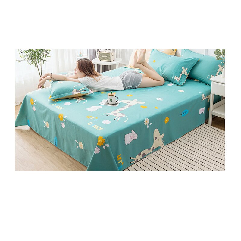 100% couverture de lit en coton roi reine taille mignon dessin animé cerf rose vert enfants drap plat pur coton literie simple drap de lit JF001