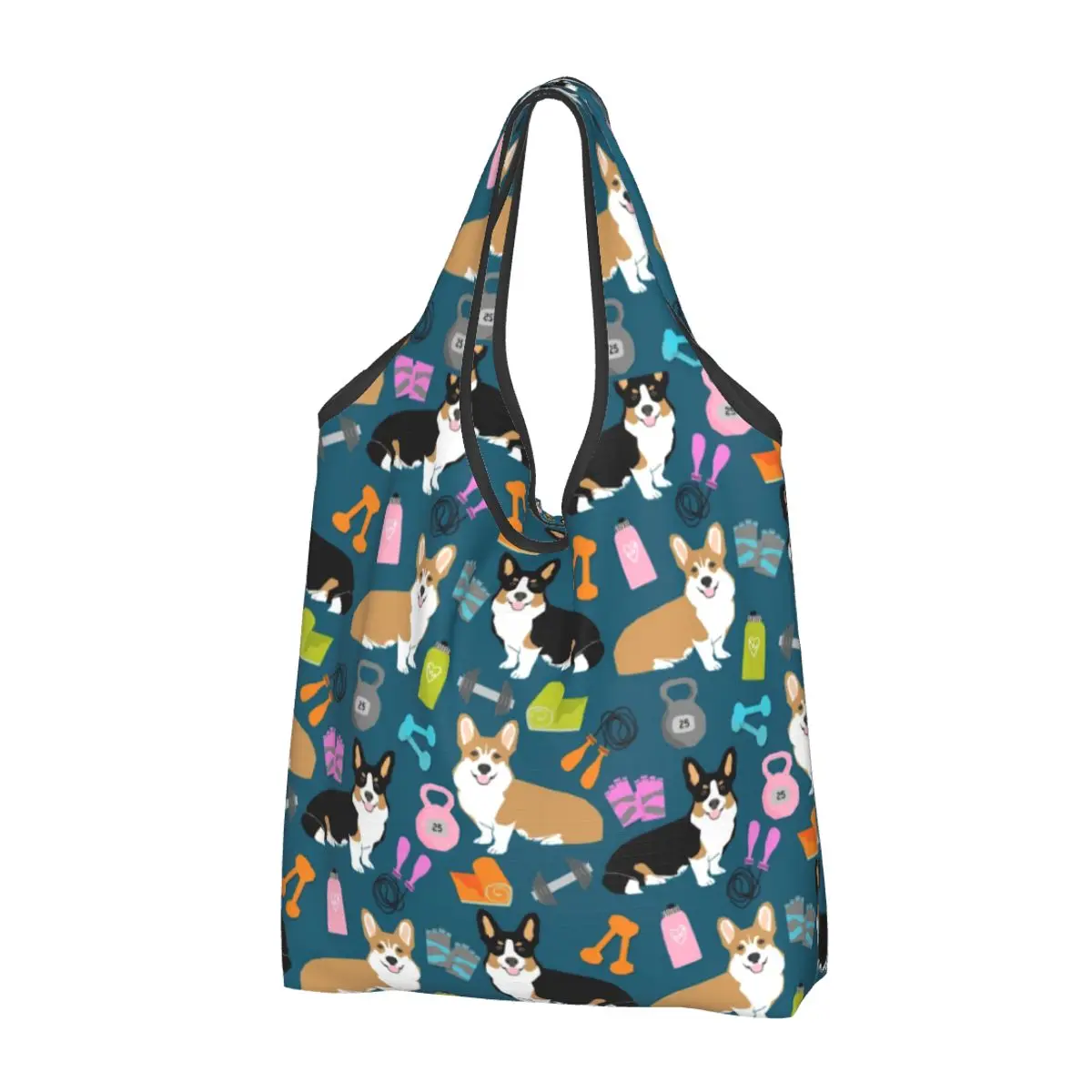 Recycling Coffee Welsh Corgis Dog Shopping Bag Women Tote Bag Portable Grocery Shopper Bags: Clear