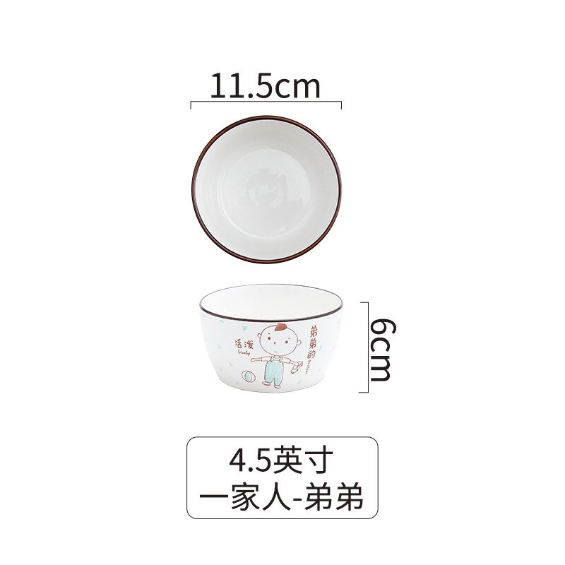 Creatieve Keramische Servies Ouder-Kind Kom Cartoon Familie Rijstkom Voor Een Gezin Van Vier Kommen En Borden Set ontbijt Plaat: 4.5 younger brother