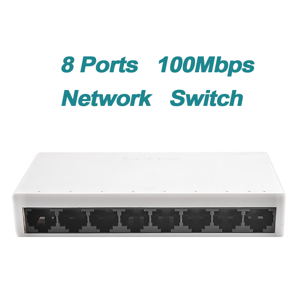 EU PLUG 5/8 Port 10/100Mbps Network Switches Mini Ethernet Fast Network Switch Splitter For Home Office: WHITE
