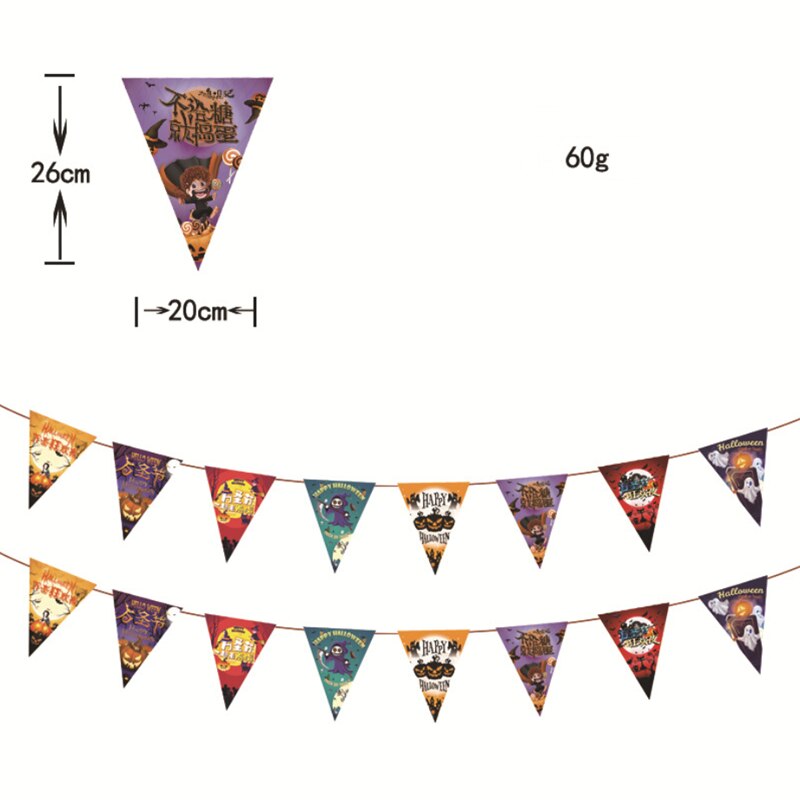 Driehoek Pull Vlag Vleermuis Schedel Pompoen Papieren Pull Bloem Decoratie Halloween Pull Vlag 3M Halloween Party Diy Decoraties: F