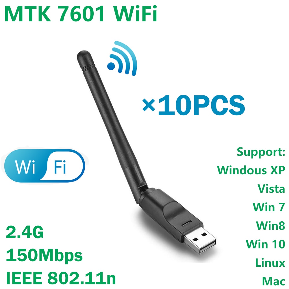 [10 Stuks] Usb Wifi 7601 150Mbps 2.4Ghz Mtk 7601 Chip Polybag Verpakking Wifi USB2.0 Draaibare Draadloze usb Wifi Adapter