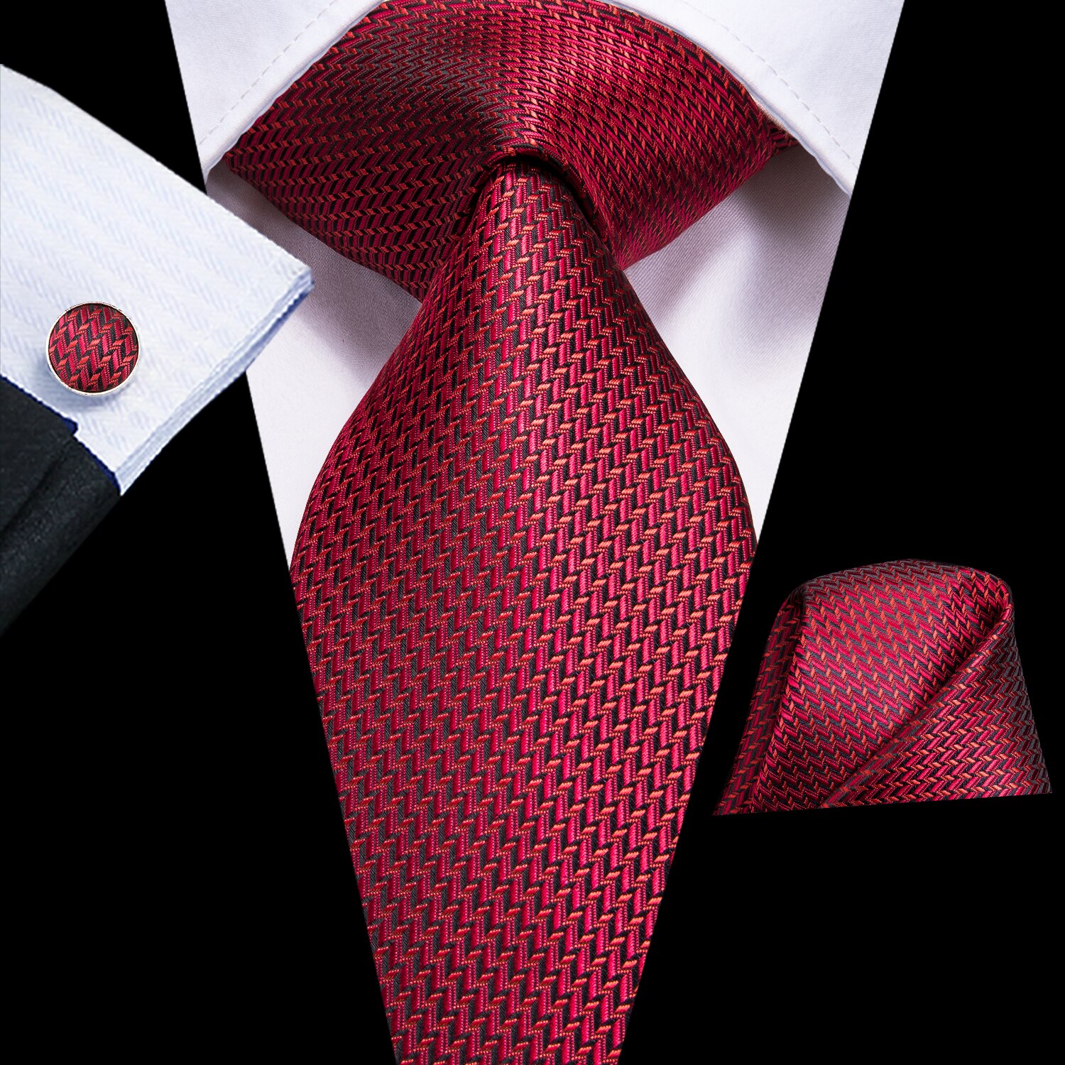Hi-Tie Heren Cadeau Stropdas Set Rode Wijn Bordeaux Paisley Zijden Bruiloft Stropdas Voor Mannen Hanky manchetknoop: Bruin