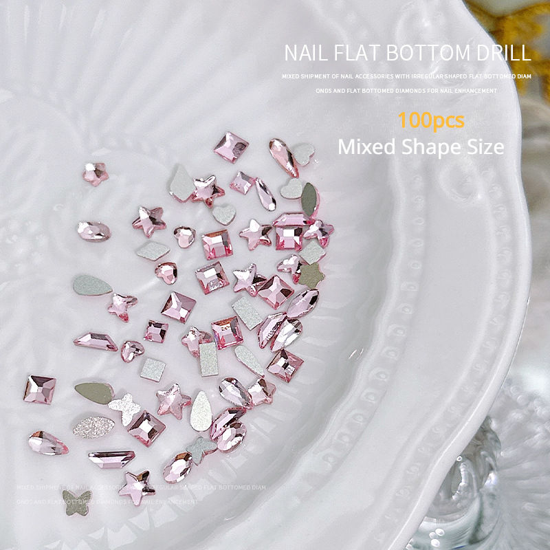 100 Uds Mini forma de cristal diamante decoraciones de uñas fondo plano diamantes de imitación Color mezclado piedras preciosas de vidrio accesorio de manicura DIY: Blanco