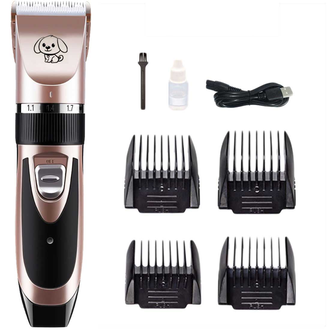 Rechargeable Pet Cat Dog Hair Trimmer Shaver Set Electric Dog Clipper Cat Low-noise Grooming Shaver Cut Machine Set+Spare Blade: Rose gold 1