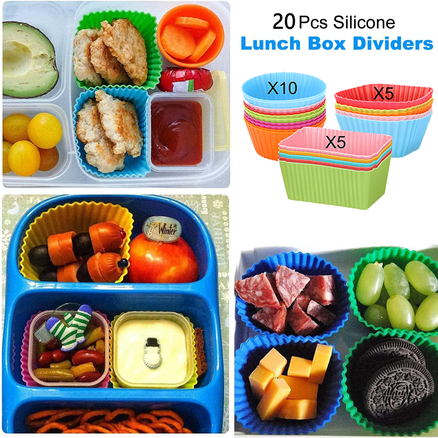 Juego de accesorios para fiambrera Bento escolar para niños con divisores de fiambrera de silicona/horquillas pequeñas para fruta, selecciones de comida/forro de silicona para magdalenas