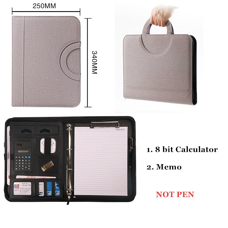 A4 Portable Zipper Phone Holder Business File Bag Real Estate Manager Document Bag Office Conference Calculator Folder Stationer: B Gray