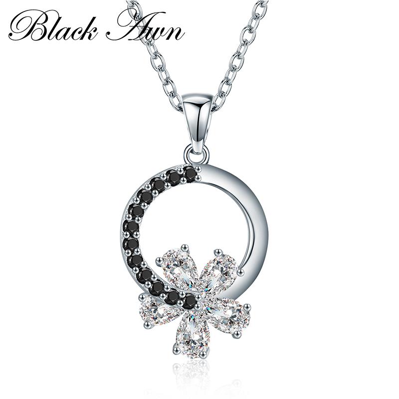 Black Awn Romantic 925 Sterling Silver Fine Jewelry Trendy Flower Engagement necklaces & pendants for Women KK001