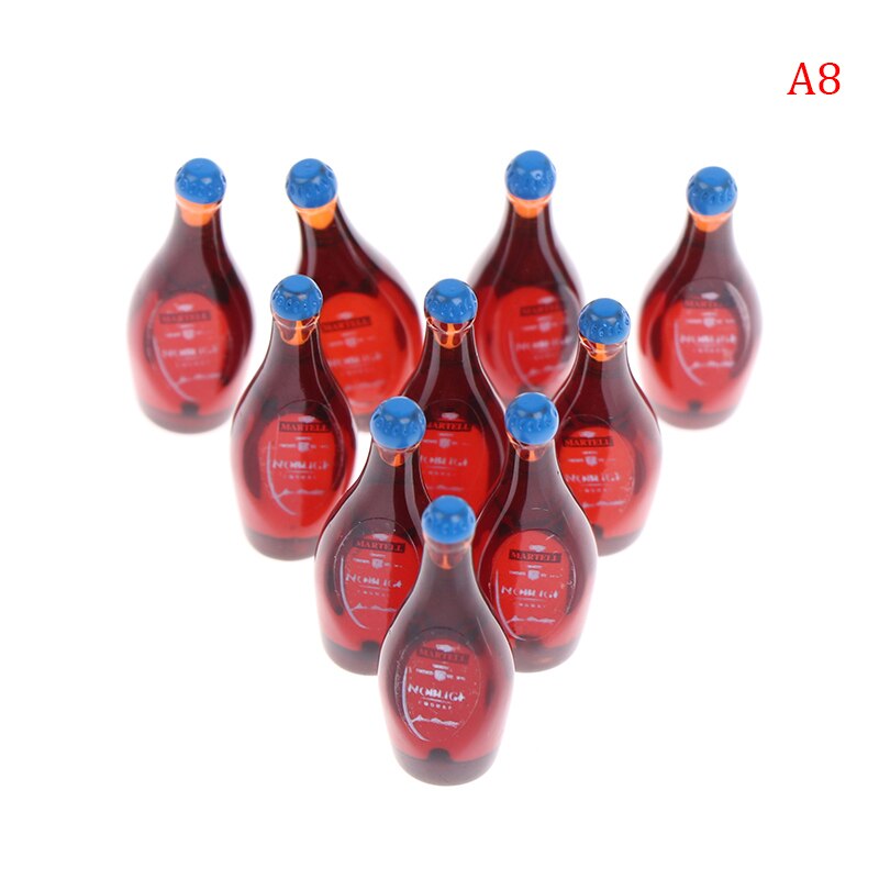 10pcs/set 1:12 Dollhouse Miniature Wine Bottle Whisky Simulation Drinks Model: A8