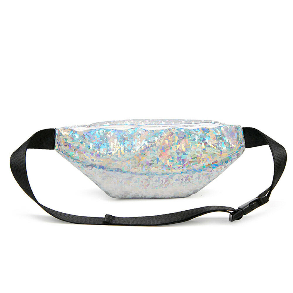 Women Girls Waist Fanny Pack Belt Pouch Hip Bum Bag Shinny Zipper Travel Sport Small Cellphone Purse Chest Pack