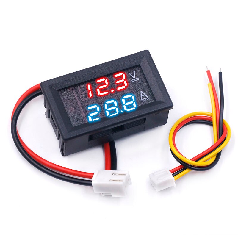 Dc 0-100v 10a digital voltmeter ammeter dobbelt display spenningsdetektor strømmåler panel amp volt gauge 0.28 "rød blå led: Rød blå