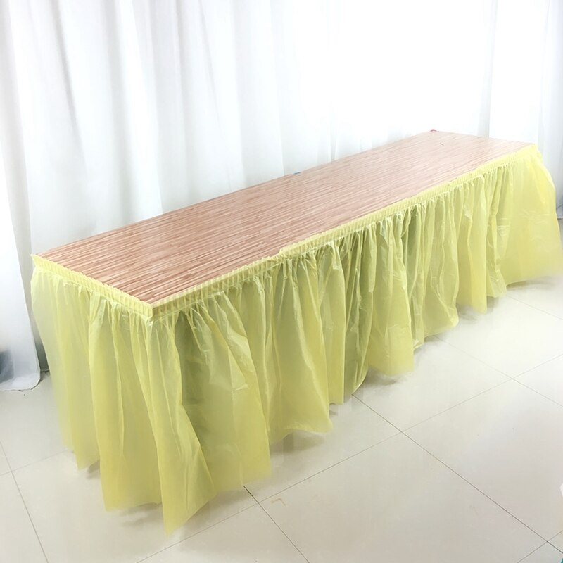 Disposable Table Skirt PEVA Table Skirting Rectangle Desk Skirt Kid Birthday Party Table Cover for Wedding Party Home Decoration: Yellow Table Skirt