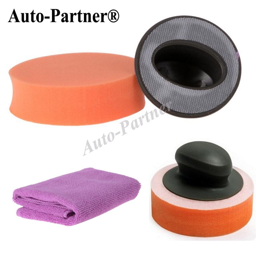 Auto partner 3 i 1 håndtag skumvoks + svamp + håndklæde grovpolering buffer pad kit bil poler polering polstring svamp