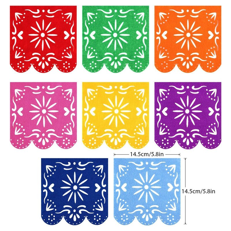 Decoração de festa mexicana, 15 peças corredor de mesa em papel ventilador pompom bola de feltro colorido guirlanda suprimentos de roupa