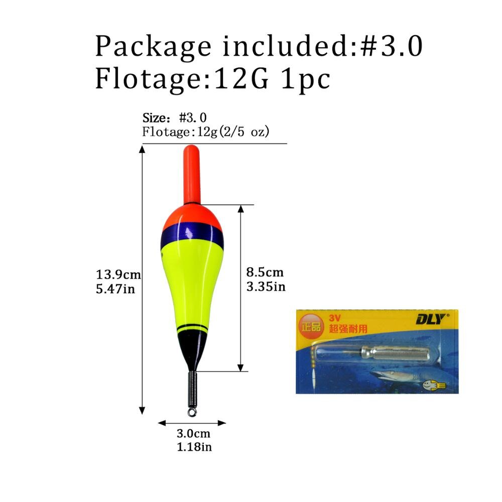 1 stykke lysende fiskebåt bobber ledet fiske lyspinne bøy elektronisk glød stein fiske flottør til natt  #1.5 #2.0 #3.0: 1 stykke størrelse 3.0
