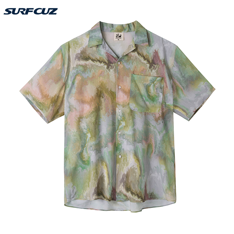 Surfcuz Mannen Mode Hawaiian Shirts Strand Korte Mouwen Shirts Kleurendruk Seaside Surfen Zomer Zonnebrandcrème Badpakken: S