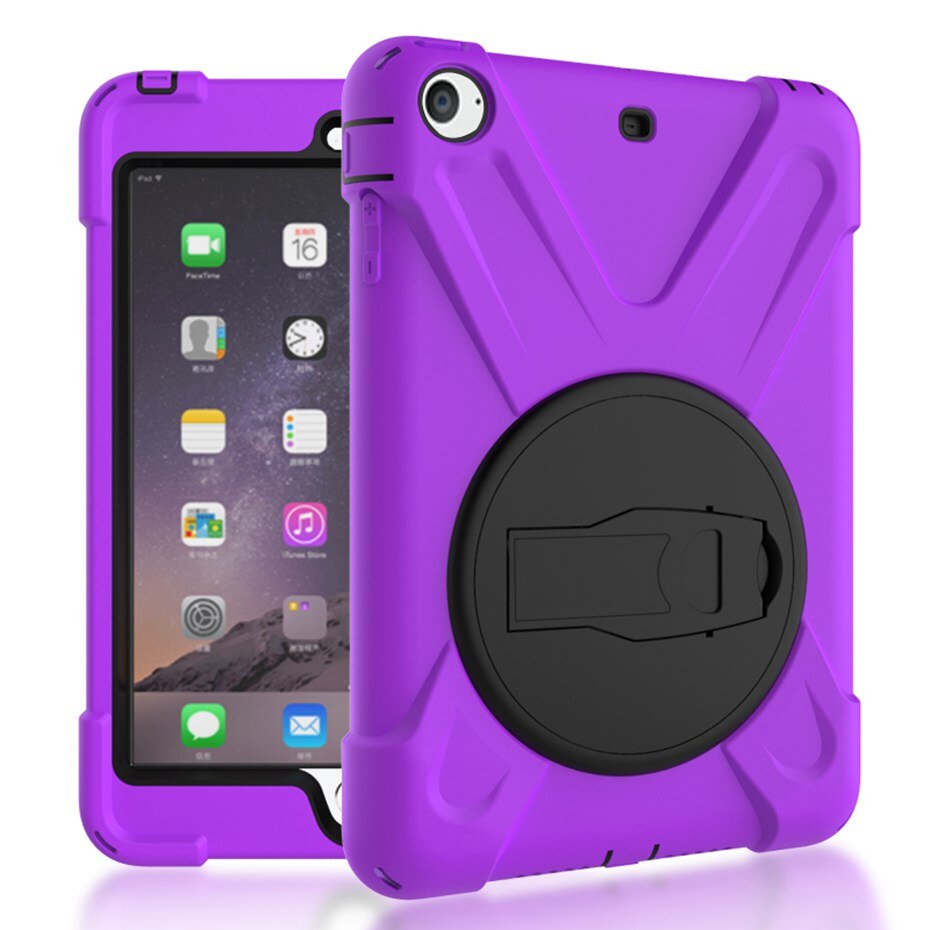 Funda para iPad mini 1 2 3 de mano a prueba de golpes funda de cuerpo entero con mango y soporte para carcasa de ipad mini capa funda: Púrpura