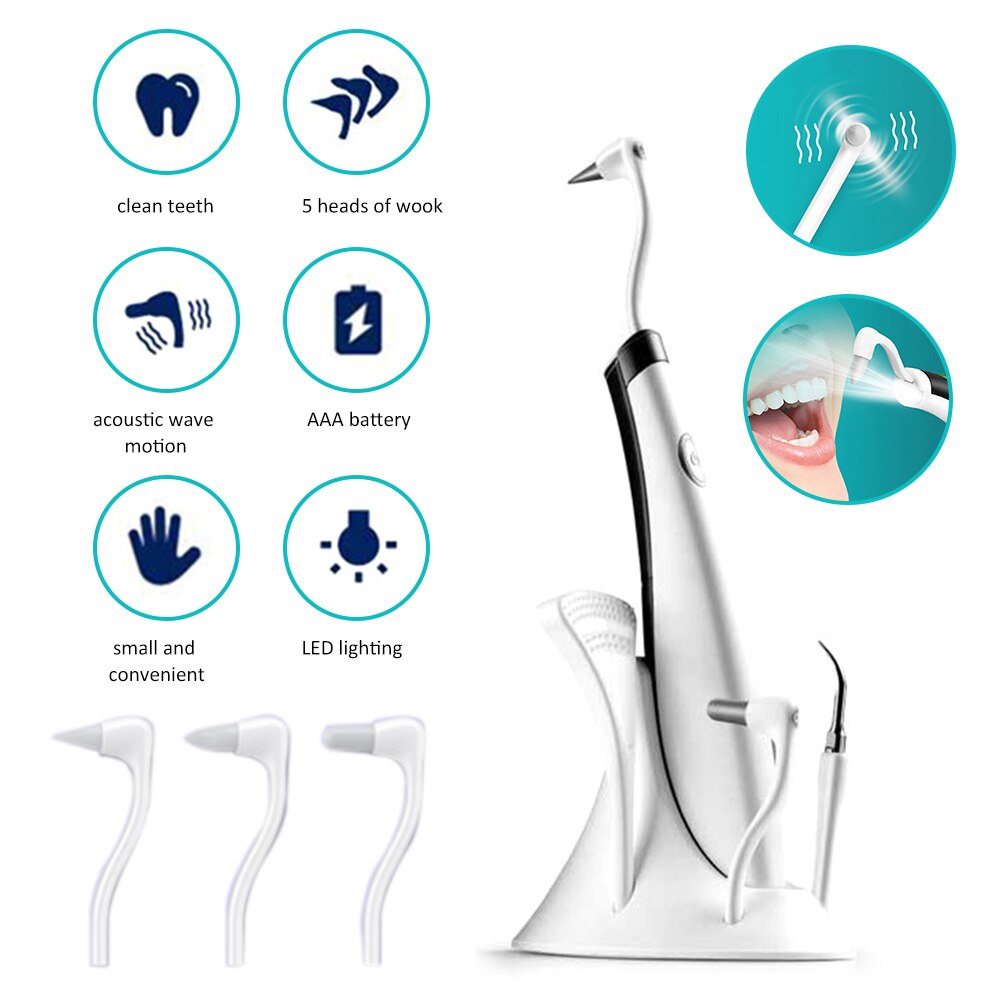 Elektrisk ultralyds akustisk tandbørste vibration tandrenser skalering tandregner fjerner tænder pletter tandsten værktøj: Hvid 5 gear