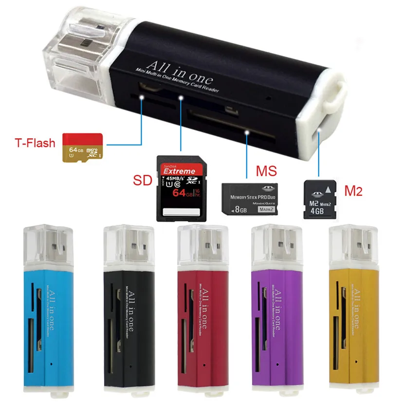 pour Micro SD SDHC TF M2 MMC MS PRO DUO tout en 1 USB 2.0 lecteur de carte mémoire multiple
