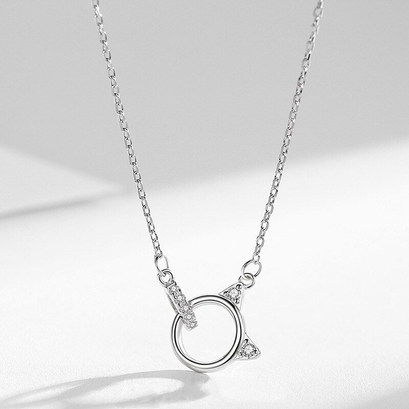 Voq Zilveren Kleur Eenvoudige Leuke Kat Zirkoon Hanger Ketting Sleutelbeen Keten Vrouwen Sieraden
