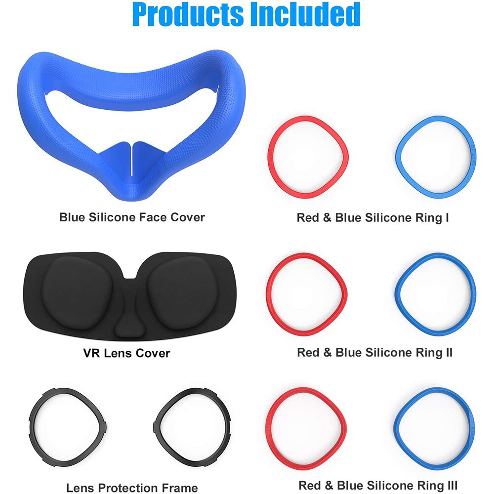 3-in-1 copri viso in Silicone e lente anello antigraffio protezione per Oculus Quest 2, accessori antisporco impermeabili resistenti al sudore: Blue