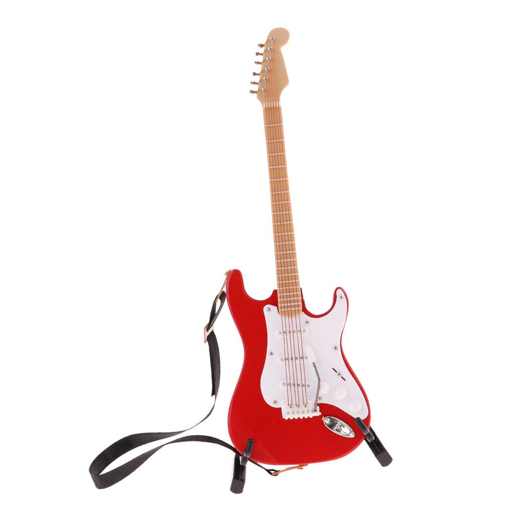 Handmade Wooden Electric Guitar Model with Stand for 1/6 Action Figures 12'' Dolls Accessories #2