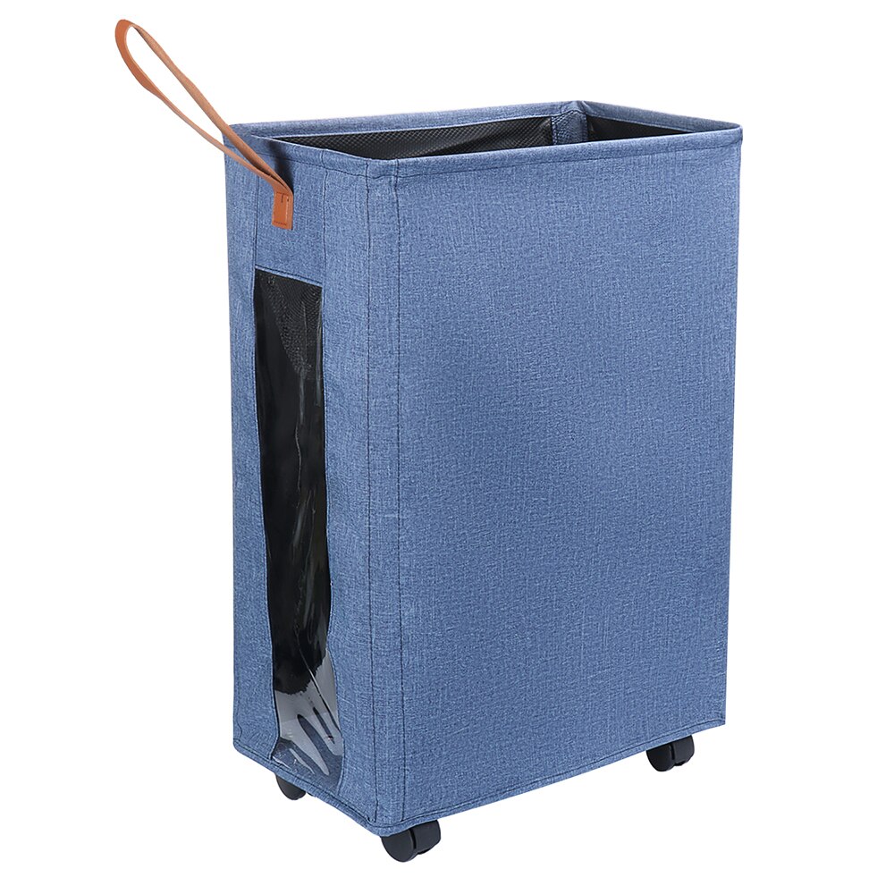 1PC Waterproof Rolling Laundry Hamper Laundry Baskets Collapsible Clothes Toys Basket Organizer with Mesh Cover Wheels: Square Dark Blue