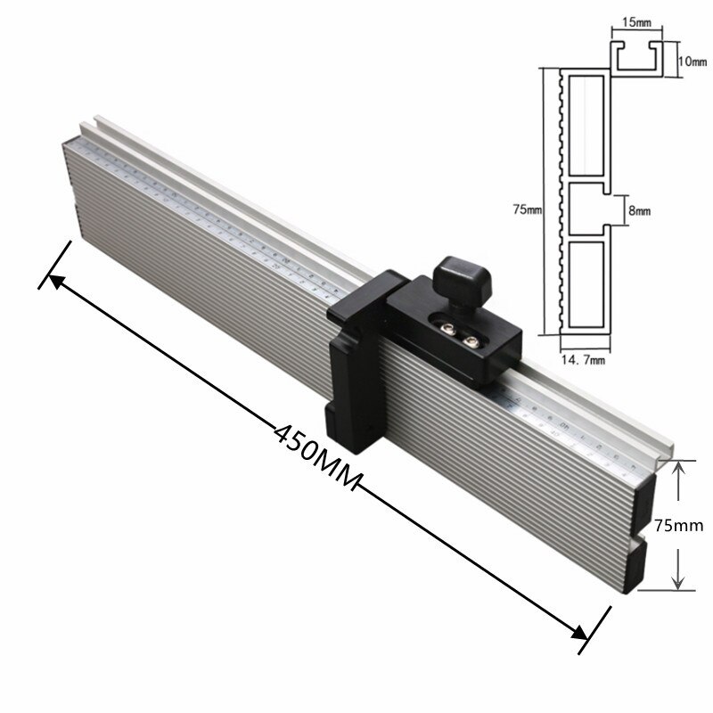 Track Saw Miter Gauge with Aluminum Miter Fence and Stopper System with 60 Degree Angled Ends for A Repetitive Cut Flip Stop: 450MM and stoper B