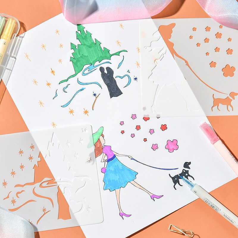 13*13cm vierkante sjablonen voor studenten, opengewerkte kunst, schildersjablonen, reliëfaccessoires, sjablonen voor scrapbooking, herbruikbaar