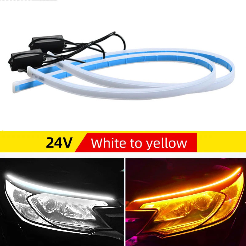 Luces de circulación diurna para camión de 24V, luz LED de intermitente que fluye, luz amarilla, arranque, escaneo dinámico, DRL, faro impermeable para camión: Negro / Azul