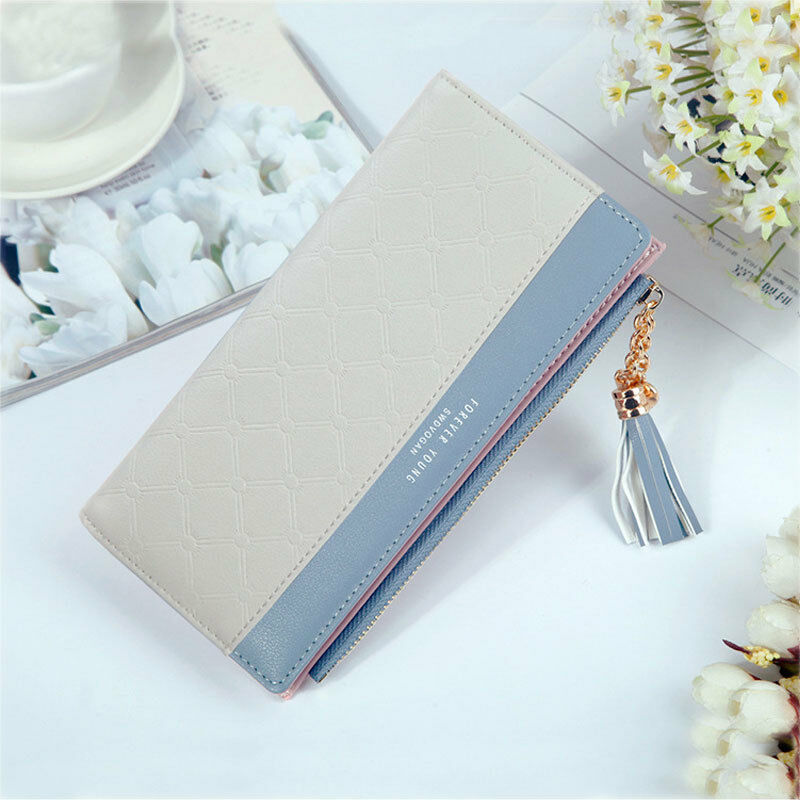 Women PU Leather Zipper Wallet Purse Long Card Holder Bag Phone Handbag Fine Suture Dazzling Tassel Decoration: 2