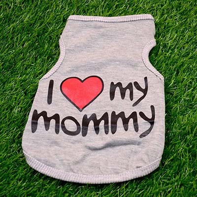 Vêtements pour animaux de compagnie "j'aime maman" imprimé chien chat vêtements t-shirts été respirant coton T-shirt pour chaton chats chiot petits chiens: Gris / S