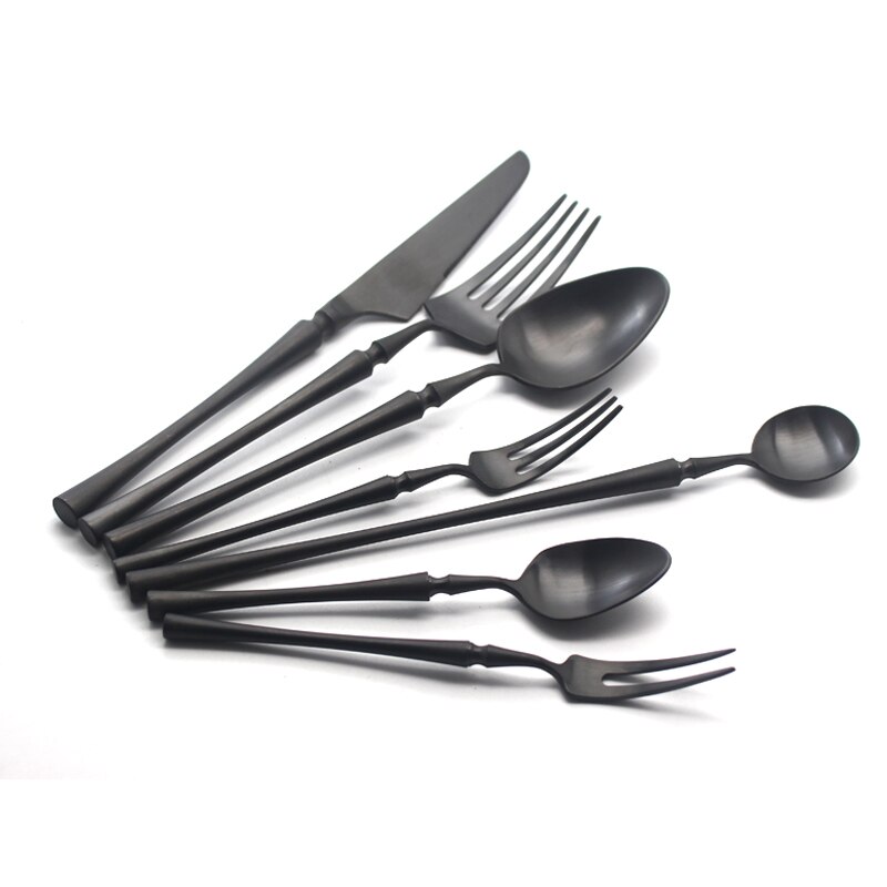 Couverts élégants en acier inoxydable brossé | 304 en acier inoxydable, couteau de table rétro noir, fourchette cuillère ustensiles de table, cuillère à thé