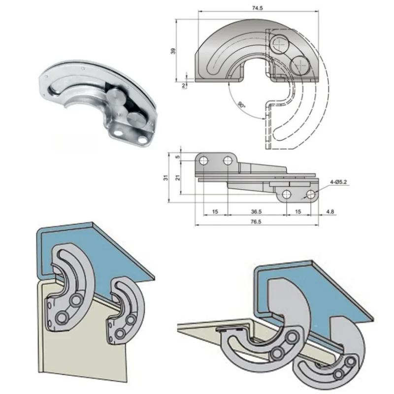 Bisagras deslizantes ocultas, bisagra de límite de 90 grados, equipo Industrial, puerta, bisagra de acero al carbono, cerraduras deslizantes de arco, herrajes para muebles, 2 uds.