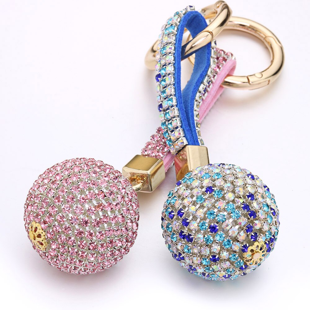 Volle Ball Kristall Keychain Strass Lederband Handtasche Geldbörse Tasche Anhänger Charme Schlüsselring Für Auto Schlüssel Kette K399