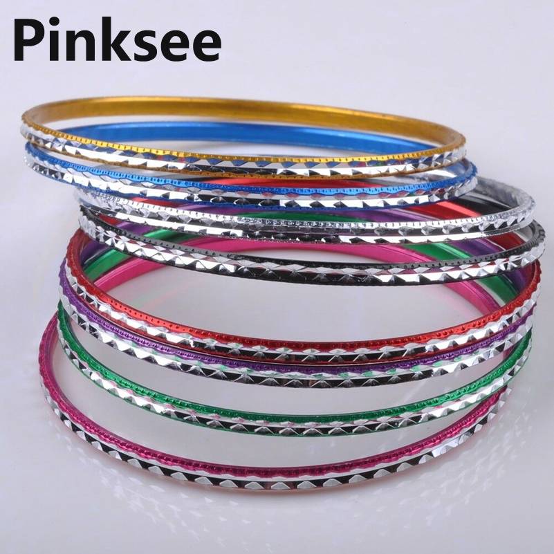 Pulsera 20 piezas con lazo de baile para mujer, pulsera delgada de aleación de aluminio cromática, brazalete artesanal de 6,5 MM