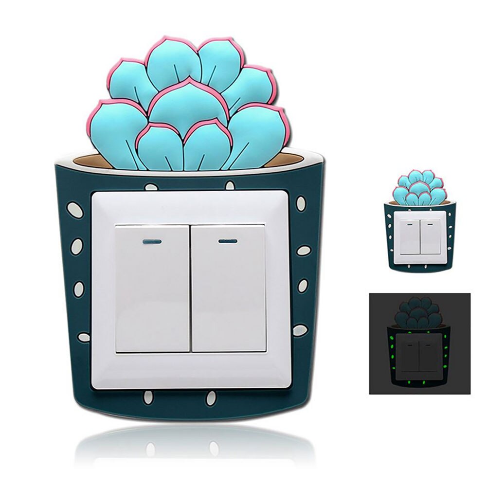 Autocollants pour interrupteur mural Fluorescent en Silicone, 1 pièce, mignon dessin animé Cactus 3D, décoration de la maison