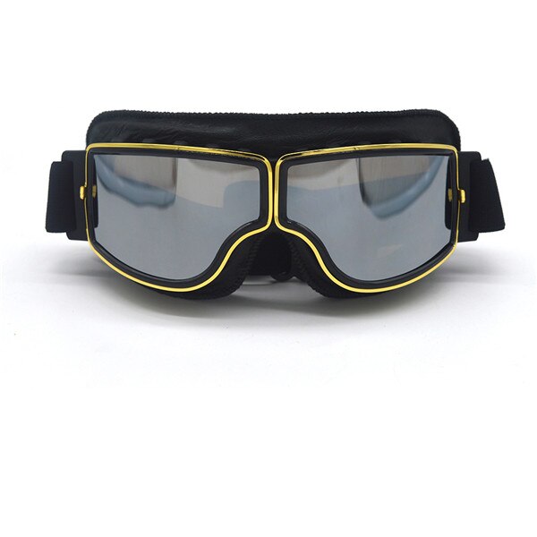 Mooreaxe Motorcycle Vintage Goggles Pilot Motorbike Scooter Biker Retro Glasses Jet Helmet Goggles For Harley Helmet: Gold Silver Lens