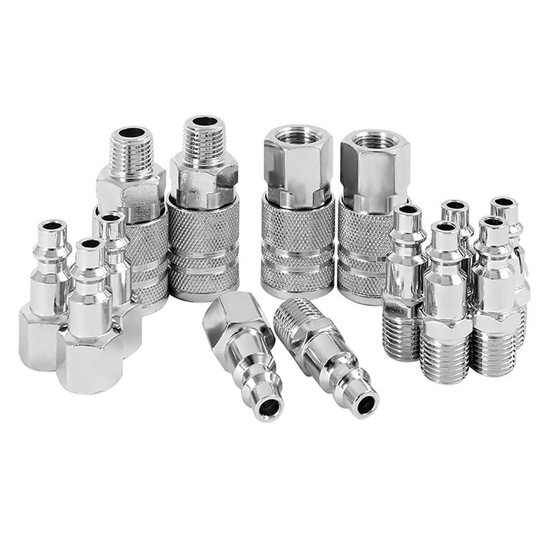 14Pcs 1/4&quot; Euro Air Line Hose Compressor Metal Couplings Connectors Quick Release Coupler Plug Socket Female Fitting Male Thread