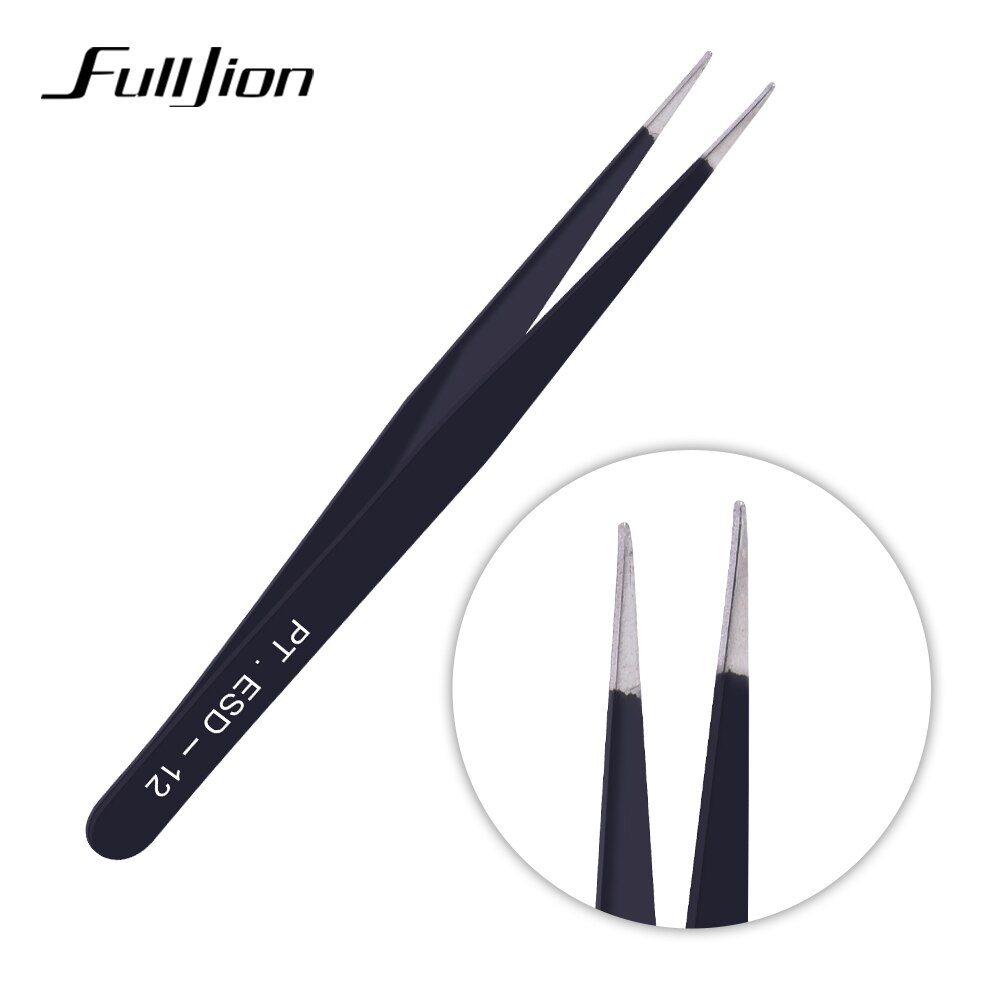 Fulljion 2 Pcs Anti-Statische Rvs Gebogen Rechte Wimper Tip Tangen Wenkbrauw Pincet Wimper Extension Nail Art Tool