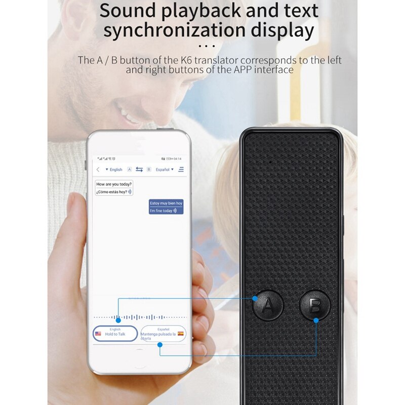 Mini traductor de 68 idiomas, traductor de batería recargable de 800 MAh en tiempo Real para aprender viajes y negocios
