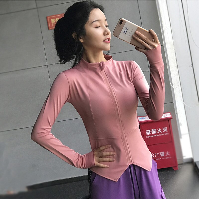 Chaqueta deportiva de otoño para mujer, chaqueta para correr, abrigo de Yoga de manga larga con cremallera, Top Fitness para mujeres, ropa deportiva ajustada, Top de entrenamiento