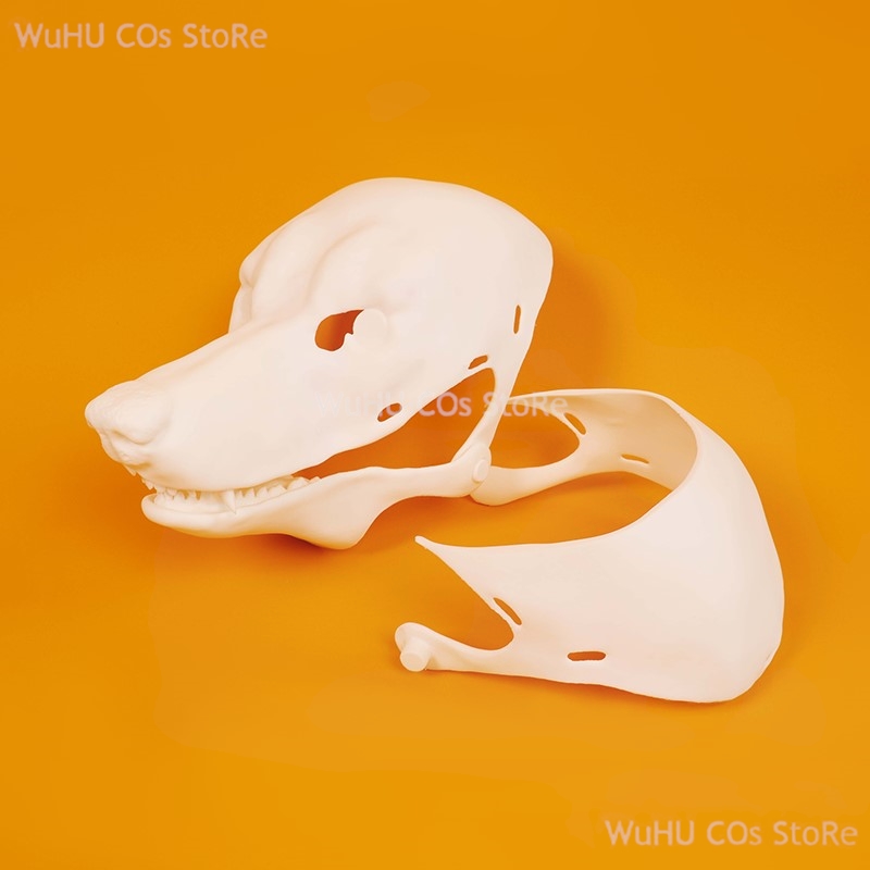 Kigurumi base besta crânio máscara cosplay fursuit animal cabeça de lobo crânio prosboscis impressão 3d máscaras festa de halloween dentes caninos: Azul marinho