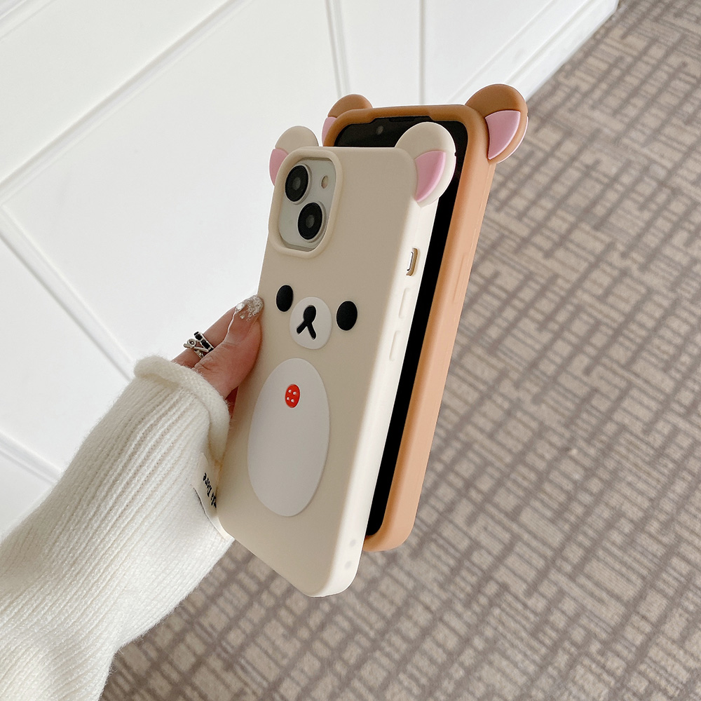 Leuke 3D Cartoon Rilakkuma Beer Zachte Siliconen Telefoon Case Achterkant voor iPhone 11 12 13 14 15 16 Pro Max