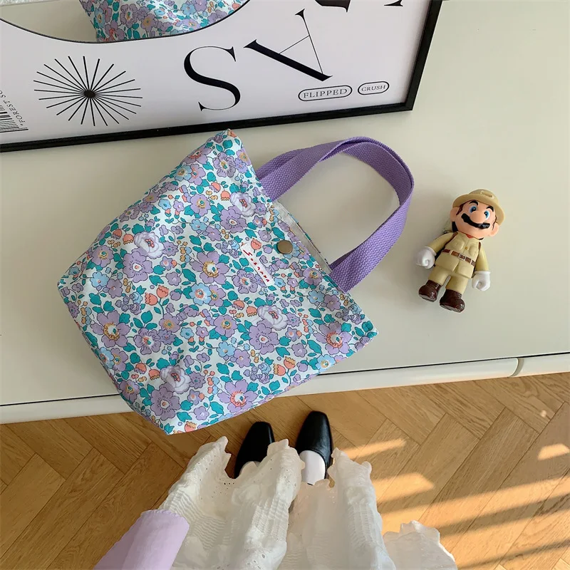 Dames Schoonheid Bloem Canvas Tas Buiten Winkelen Toilettas Telefoon Oagnzier Opbergzakken Koreaanse Doek Handtassen Lunchbox Bento Tas: Oranje