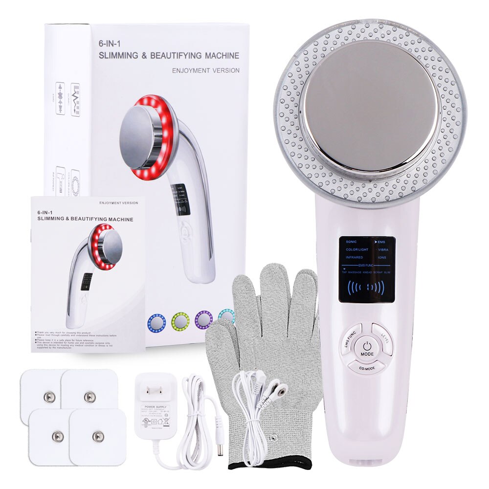6 in1 led kropsslankende massageapparat digital skærm fedtforbrænder vægttab ultralyd kavitation anti cellulite infrarød enhed: Uk / Hvid detailboks