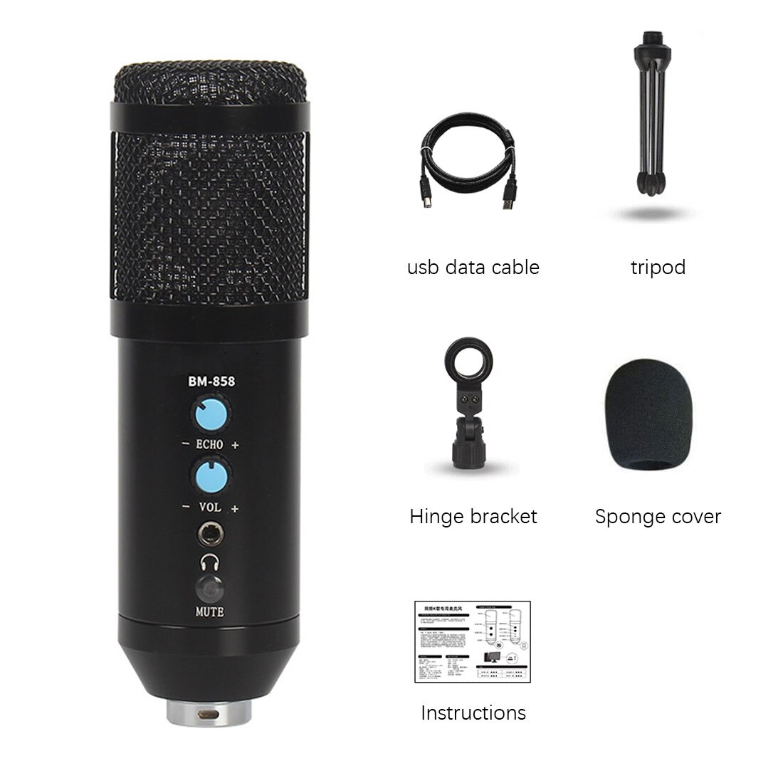 Metal USB Condenser Recording Microphone For Laptop MAC Windows Cardioid Studio Recording Vocals Voice Over With Shock Mount
