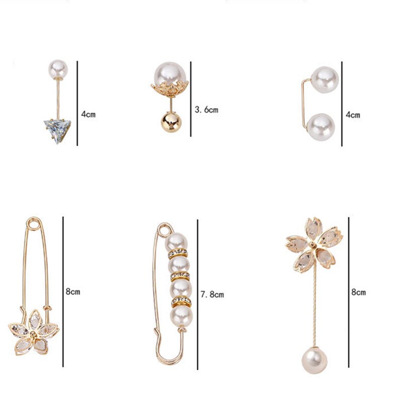 6 Stuks Set Mode Parel Broche Leuke Creatieve Vaste Kleding Kristal Decoratieve Broche Voor Vrouwen Anti-Blootstelling Hals Gesp